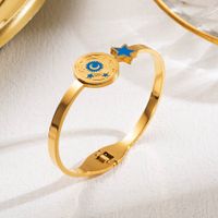 Cute Artistic Star Moon Stainless Steel Enamel Hollow Out 18k Gold Plated Bangle sku image 2