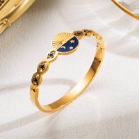 Cute Artistic Star Moon Stainless Steel Enamel Hollow Out 18k Gold Plated Bangle sku image 4
