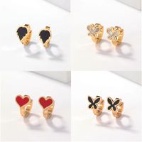 1 Pair Sweet Maple Leaf Heart Shape Butterfly Plating Inlay 201 Stainless Steel Shell 18K Gold Plated Hoop Earrings main image 1