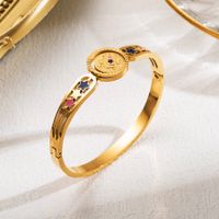 Cute Artistic Star Moon Stainless Steel Enamel Hollow Out 18k Gold Plated Bangle sku image 5