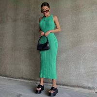 Women's Regular Dress Simple Style Round Neck Rib-knit Sleeveless Solid Color Midi Dress Daily main image 1