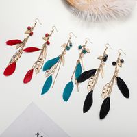 Wholesale Jewelry 1 Pair Ethnic Style Color Block Feather Drop Earrings main image 1
