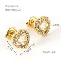 1 Pair Glam Sun Water Droplets Heart Shape Inlay Stainless Steel Rhinestones Zircon 18K Gold Plated Ear Studs sku image 16