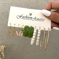 Wholesale Jewelry 1 Set Fashion Geometric Arylic Alloy Artificial Pearls Rhinestones Earrings sku image 12