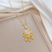 Vacation Lock Stainless Steel Copper Inlay Zircon Pendant Necklace main image 5