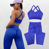 Casual Solid Color Nylon Round Neck Tracksuit Halter Crisscross Tank Straight Pants main image 2