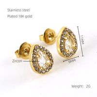 1 Pair Glam Sun Water Droplets Heart Shape Inlay Stainless Steel Rhinestones Zircon 18K Gold Plated Ear Studs sku image 21