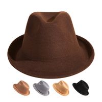 Unisex Vintage Style Solid Color Crimping Wide Eaves Fedora Hat main image 1