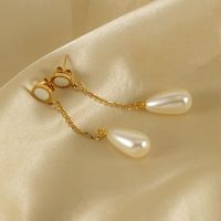 1 Pair Elegant Water Droplets Inlay Stainless Steel Artificial Pearls Shell 18K Gold Plated Drop Earrings main image 1