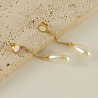 1 Paar Elegant Wassertropfen Inlay Rostfreier Stahl Künstliche Perlen Hülse 18 Karat Vergoldet Tropfenohrringe main image 5