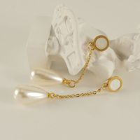 1 Paar Elegant Wassertropfen Inlay Rostfreier Stahl Künstliche Perlen Hülse 18 Karat Vergoldet Tropfenohrringe main image 4