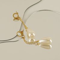 1 Paar Elegant Wassertropfen Inlay Rostfreier Stahl Künstliche Perlen Hülse 18 Karat Vergoldet Tropfenohrringe main image 3