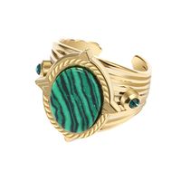 Wholesale Vintage Style Geometric Titanium Steel 18k Gold Plated Natural Stone Open Ring sku image 1