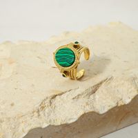 Großhandel Vintage-stil Geometrisch Titan Stahl 18 Karat Vergoldet Naturstein Offener Ring main image 1