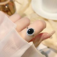 Luxurious Oval Sterling Silver Inlay Zircon Open Ring main image 4