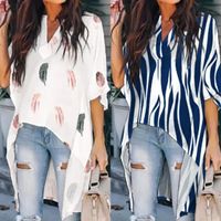 Simple Style Feather Polyester V Neck Long Sleeve Regular Sleeve Asymmetrical Blouse main image 1