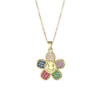 Wholesale Artistic Smiley Face Flower Stainless Steel Titanium Steel 18k Gold Plated Gold Plated Zircon Pendant Necklace main image 2