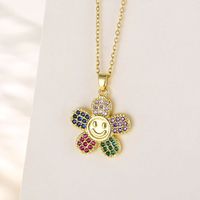 Wholesale Artistic Smiley Face Flower Stainless Steel Titanium Steel 18k Gold Plated Gold Plated Zircon Pendant Necklace sku image 1