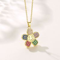 Wholesale Artistic Smiley Face Flower Stainless Steel Titanium Steel 18k Gold Plated Gold Plated Zircon Pendant Necklace main image 1