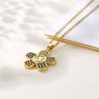 Wholesale Artistic Smiley Face Flower Stainless Steel Titanium Steel 18k Gold Plated Gold Plated Zircon Pendant Necklace main image 3