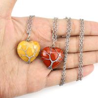 Simple Style Heart Shape Natural Stone Ferroalloy Knitting Pendant Necklace main image 4