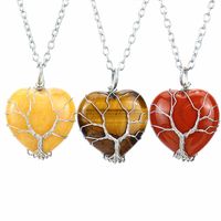 Simple Style Heart Shape Natural Stone Ferroalloy Knitting Pendant Necklace main image 2
