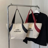 Women's Large Summer Canvas Letter Streetwear Square Zipper Shoulder Bag main image 4