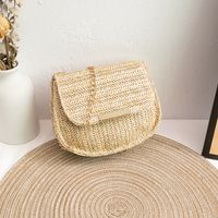 Women's Small Straw Solid Color Vintage Style Square Flip Cover Crossbody Bag sku image 2