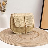 Women's Small Straw Solid Color Vintage Style Square Flip Cover Crossbody Bag sku image 1
