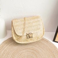 Women's Small Straw Solid Color Vintage Style Square Flip Cover Crossbody Bag sku image 4