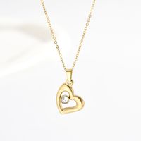 Wholesale Elegant Heart Shape Stainless Steel 14k Gold Plated Artificial Rhinestones Pendant Necklace sku image 1