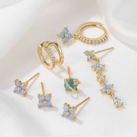 7 Pieces Simple Style Flower Brass Asymmetrical Plating Inlay Zircon 18k Gold Plated Drop Earrings Ear Studs main image 4