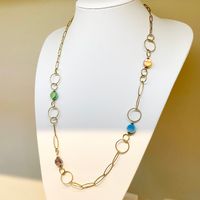 Casual Circle Splicing 304 Stainless Steel Metal Plating Glass Stone 14K Gold Plated Women'S Necklace sku image 1