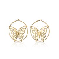1 Pair Exaggerated Butterfly Hollow Out Metal Hoop Earrings sku image 1