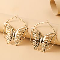 1 Pair Exaggerated Butterfly Hollow Out Metal Hoop Earrings main image 5