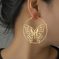 1 Pair Exaggerated Butterfly Hollow Out Metal Hoop Earrings main image 1