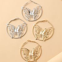 1 Pair Exaggerated Butterfly Hollow Out Metal Hoop Earrings main image 2