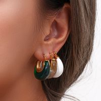 1 Pair Retro U Shape Stainless Steel Arylic Plating 18k Gold Plated Earrings main image 4