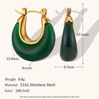 1 Pair Retro U Shape Stainless Steel Arylic Plating 18k Gold Plated Earrings main image 3