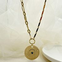 304 Stainless Steel 14K Gold Plated INS Style Plating Inlay Round Natural Stone Pendant Necklace sku image 1