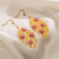 1 Piece Exaggerated Leaves Flower Inlay Stainless Steel Acrylic Rhinestones Gold Plated Drop Earrings main image 2