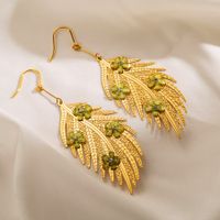 1 Piece Exaggerated Leaves Flower Inlay Stainless Steel Acrylic Rhinestones Gold Plated Drop Earrings main image 4