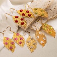1 Piece Exaggerated Leaves Flower Inlay Stainless Steel Acrylic Rhinestones Gold Plated Drop Earrings main image 1
