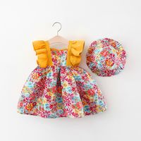 Princesa Floral Ditsy Lechuguilla Escotado Por Detrás Algodón Vestidos Para Niñas sku image 1