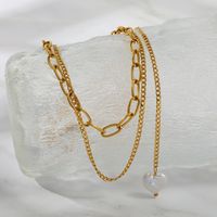 Wholesale Elegant Heart Shape Stainless Steel 18k Gold Plated Freshwater Pearl Layered Necklaces main image 1
