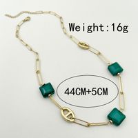 304 Stainless Steel 14K Gold Plated Simple Style Polishing Plating Inlay Irregular Glass Stone Necklace main image 3