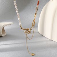 Sweet Heart Shape Snake Stainless Steel Freshwater Pearl Plating 18k Gold Plated Necklace main image 1