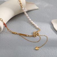 Sweet Heart Shape Snake Stainless Steel Freshwater Pearl Plating 18k Gold Plated Necklace main image 5