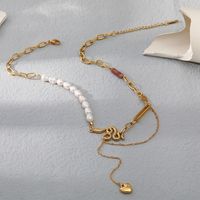 Sweet Heart Shape Snake Stainless Steel Freshwater Pearl Plating 18k Gold Plated Necklace main image 3