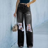 Women's Holiday Streetwear Solid Color Full Length Washed Jeans Wide Leg Pants main image 5